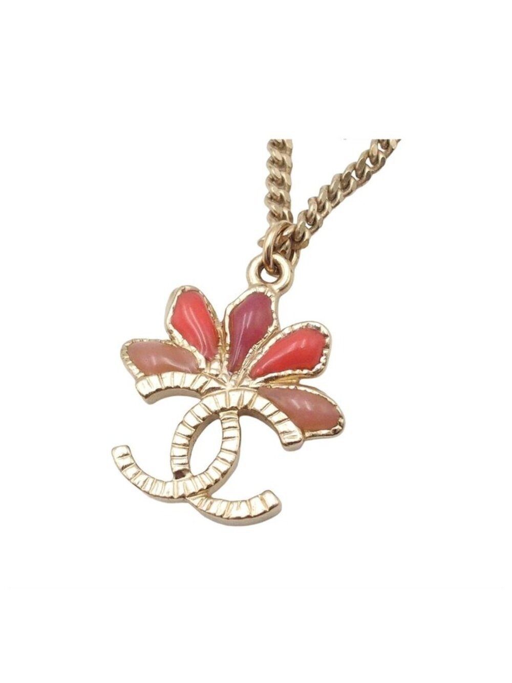 Chanel Necklace Gold Metal CC Logo Flower Motif Costume 09c